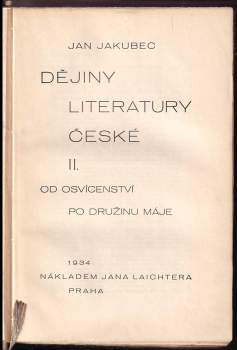 Jan Jakubec: Dějiny literatury české