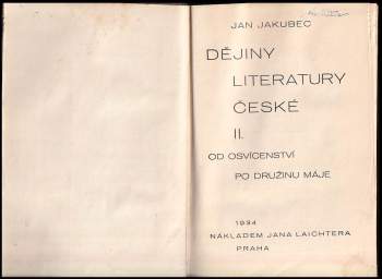 Jan Jakubec: Dějiny literatury české