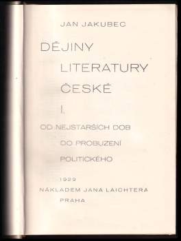 Jan Jakubec: Dějiny literatury české
