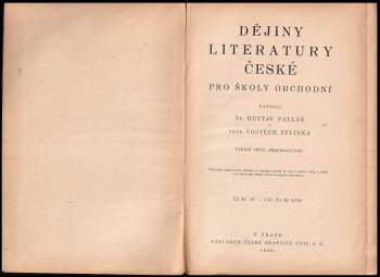 Vojtěch Zelinka: Dějiny literatury české pro školy obchodní