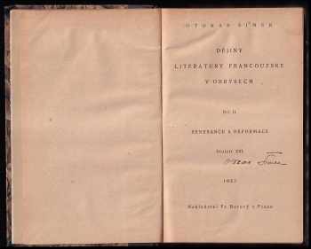 Otakar Šimek: Dějiny francouzské literatury v obrysech