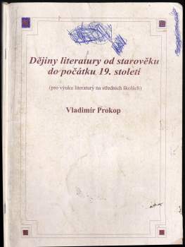 Vladimír Prokop: Dějiny literatury od starověku do počátku 19. století