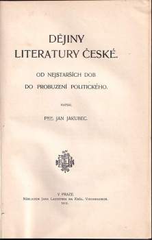 Jan Jakubec: Dějiny literaury české