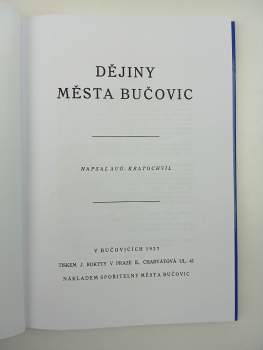 Augustin Kratochvíl: Dějiny města Bučovic