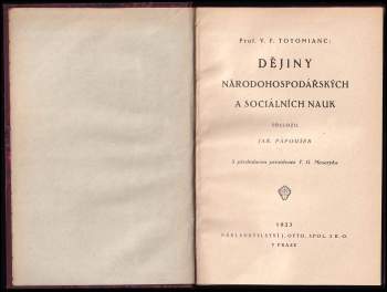 Vagar Fomič Totomianc: Dějiny národohospodářských a sociálních nauk