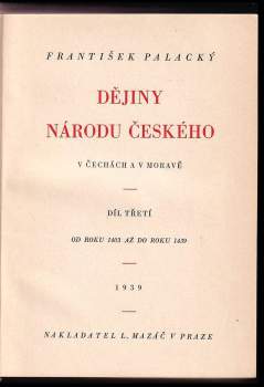 František Palacký: Dějiny národu českého v Čechách a v Moravě