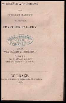 František Palacký: Dějiny národu českého w Čechách a w Morawě