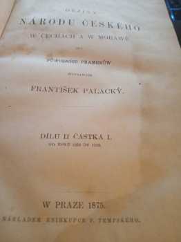 František Palacký: Dějiny národu českého w Čechách a w Morawě