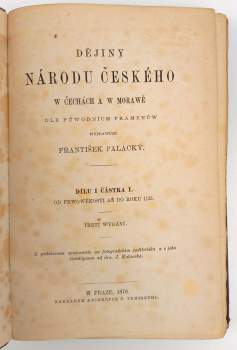 František Palacký: Dějiny národu českého w Čechách a w Morawě