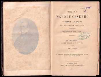 František Palacký: Dějiny národu českého w Čechách a w Morawě