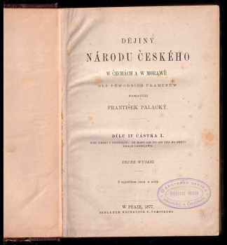 František Palacký: Dějiny národu českého w Čechách a w Morawě