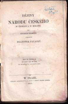 František Palacký: Dějiny národu českého w Čechách a w Morawě