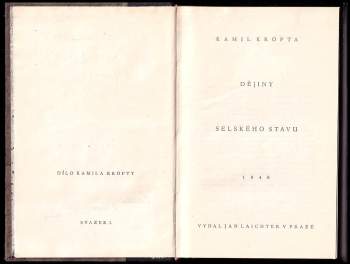 Kamil Krofta: Dějiny selského stavu