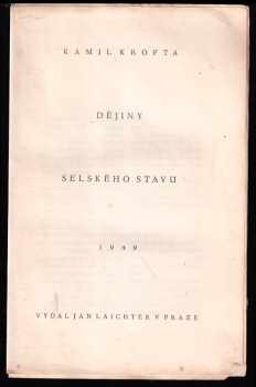 Kamil Krofta: Dějiny selského stavu