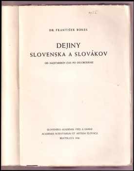 František Bokes: Dejiny Slovenska a Slovákov od najstarších čias po oslobodenie