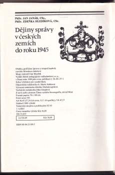 Jan Janák: Dějiny správy v českých zemích do roku 1945