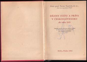 Václav Vaněček: Dějiny státu a práva v Československu do roku 1945