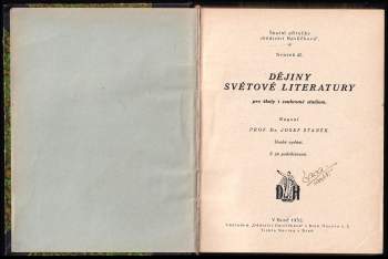 Josef Staněk: Dějiny světové literatury