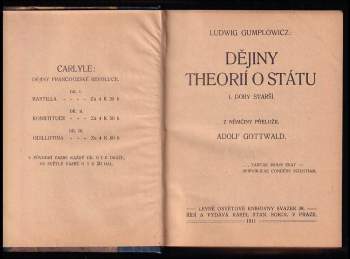 Ludwig Gumplowicz: Dějiny theorií o státu - Doby starší + Dějiny novějších theorií o státu