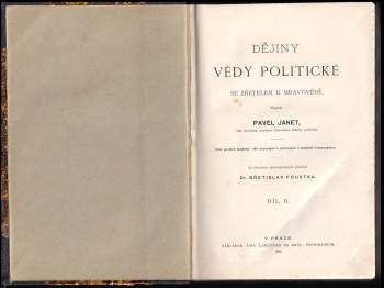 Paul Janet: Dějiny vědy politické se zřetelem k mravovědě
