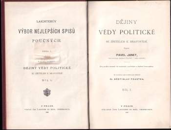 Paul Janet: Dějiny vědy politické se zřetelem k mravovědě