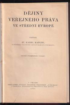 Karel Kadlec: Dějiny veřejného práva ve střední Evropě