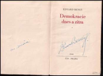 Edvard Beneš: Demokracie dnes a zítra