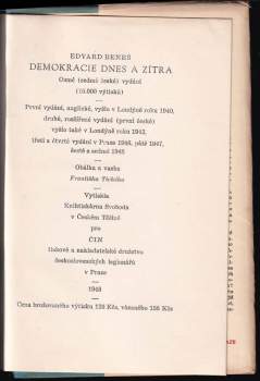 Edvard Beneš: Demokracie dnes a zítra