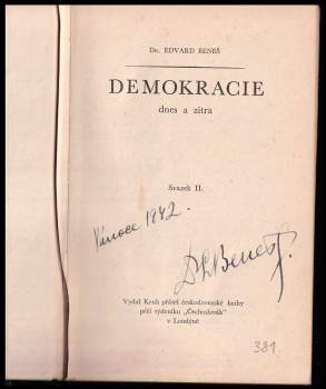 Edvard Beneš: Demokracie dnes a zítra