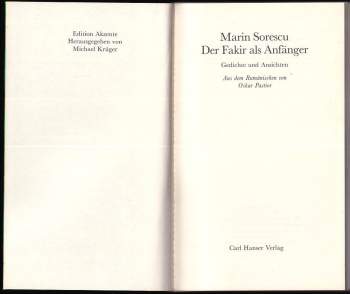 Marin Sorescu: Der Fakir als Anfänger: Gedichte und Ansichten