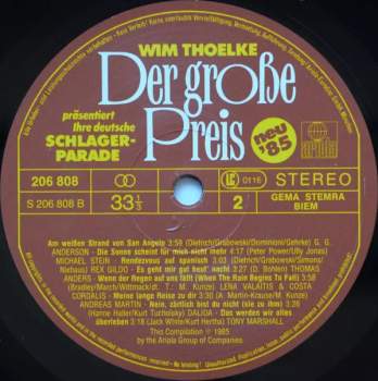 Various: Der Große Preis (Wim Thoelke Präsentiert Ihre Deutsche Schlagerparade - Neu '85)