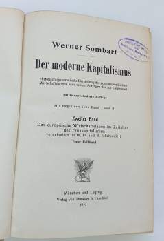 Werner Sombart: Der Moderne Kapitalismus - Zweiter Band - Erste hälfte