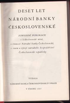 Deset let Národní banky Československé