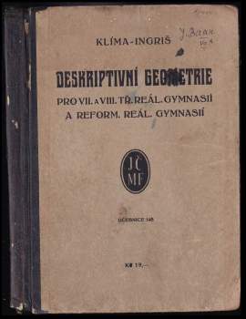 Deskriptivní geometrie pro VII. a VIII. třídu reálných gymnasií a reformních reálných gymnasií