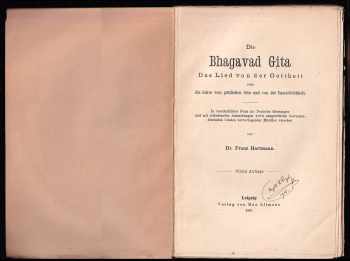 Franz Hartmann: Die Bhagavad Gita - Das Lied von der Gottheit oder die Lehre vom göttlichen Sein und von der Unsterblichkeit - Bhagavadgíta v NJ