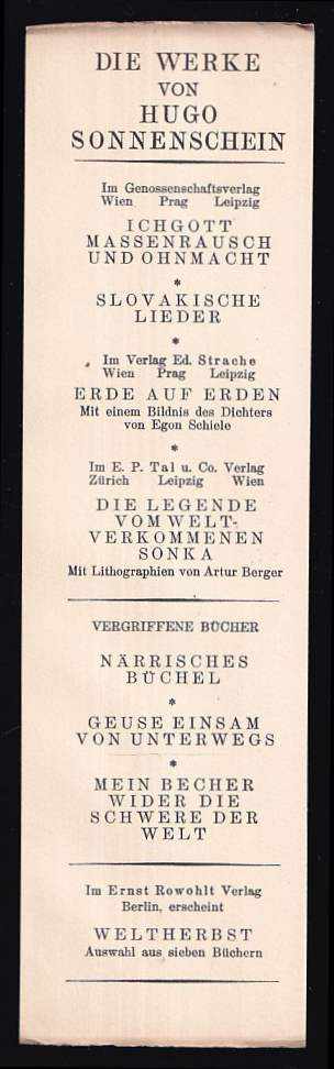 Hugo Sonnenschein: Die Legende vom Weltverkommenen Sonka