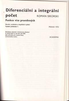 Roman Sikorski: Diferenciální a integrální počet