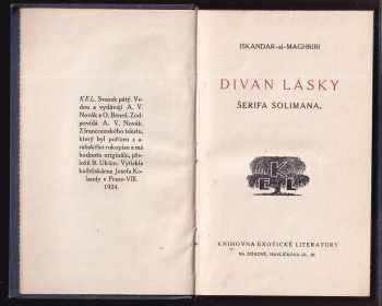 Iskandar al Maghribi: Divan lásky šerifa Solimana