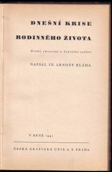 Arnošt Inocenc Bláha: Dnešní krise rodinného života