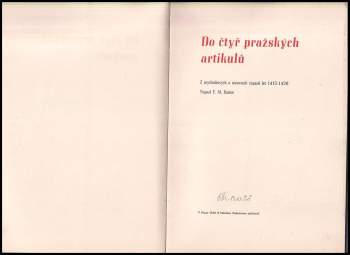 František Michálek Bartoš: Do čtyř pražských artikulů