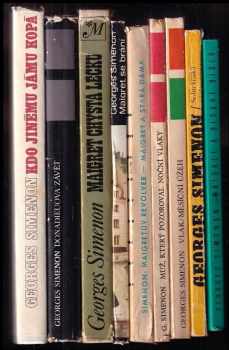 KOMPLET Georges Simenon 9X Muž, který pozoroval noční vlaky + Vlak ; Měsíční úžeh + Maigret a Dlouhé Bidlo + Sedm křížků a jeden ministrant + Maigret se brání + Maigret a stará dáma ; Maigretův revolver + Maigret chystá léčku + Donadieuova závěť + Kdo jinému jámu kopá