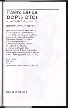 Franz Kafka: Dopis otci a jiné částečné povídky