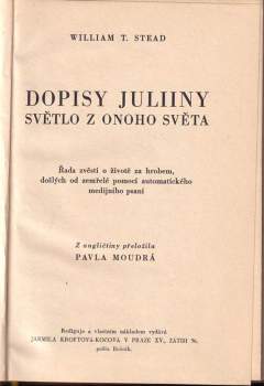 W. T Stead: Dopisy Juliiny