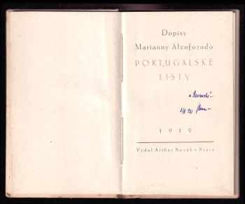 Mariana Alcoforado: Dopisy Marianny Alcoforado ; Portugalské listy