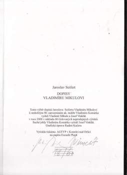 Jaroslav Seifert: Dopisy Vladimíru Mikulovi