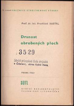 František Dostál: Drsnost obrobených ploch