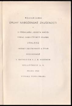 William James: Druhy náboženské zkušenosti