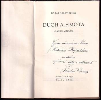 Jaroslav Beneš: Duch a hmota v theorii poznání