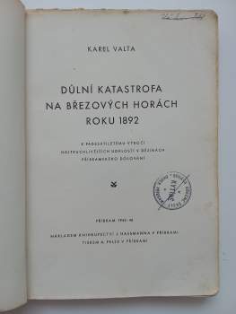 Karel Valta: Důlní katastrofa na Březových Horách roku 1892