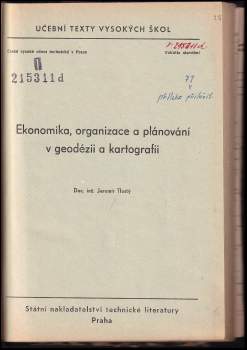 Jaromír Tlustý: Ekonomika, organizace a plánování v geodézii a kartografii